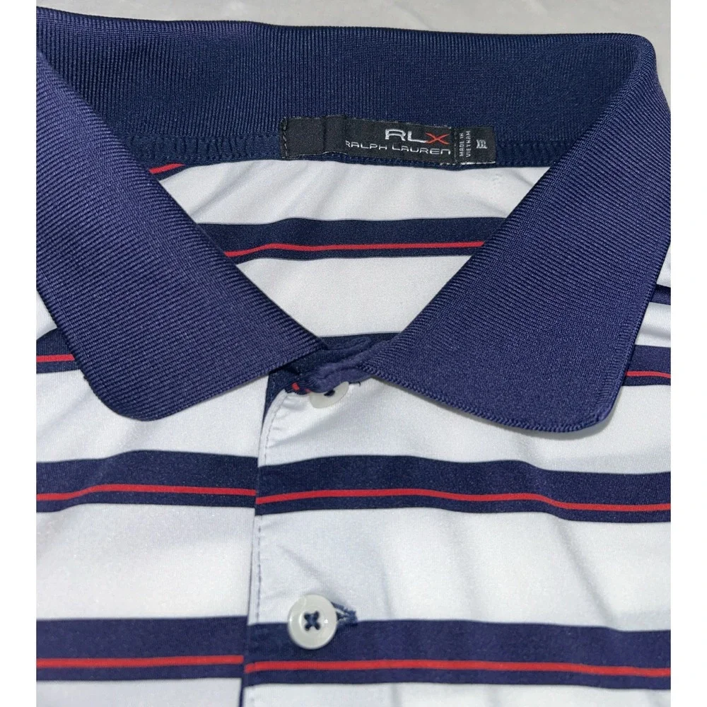 RLX Ralph Lauren Men's XL Dri Fit Polo, Wolf Creek, Stripes, Red/White/Blue‎